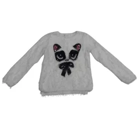   122-128-as fehér szőrmés állatkás flitteres pulóver - H&M