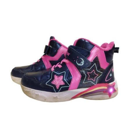 32-es sötétkék-pink villogó talpú magasszárú félcipő - Wink