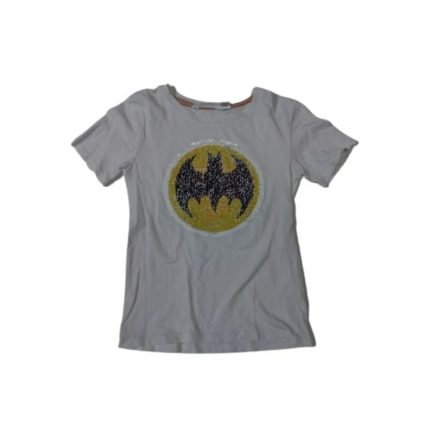122-128-as fehér átfordítós flitteres póló - Batman - H&M (Kicsit használtabb)