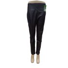 Női L-XL-es fekete, matt lakk hatású, műbőr, bőr hatású polárral vékonyan bélelt fekete sztreccs nadrág - ÚJ