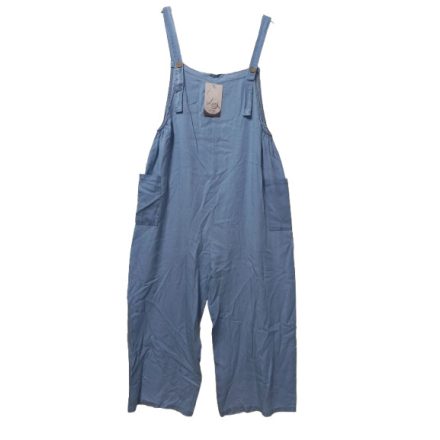 Női egyméretű (kb.M-XXL) világoskék puha farmer playsuit, kantáros nadrág - L&D - ÚJ