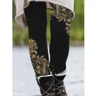 Női XXL-es fekete virágos leggings - ÚJ