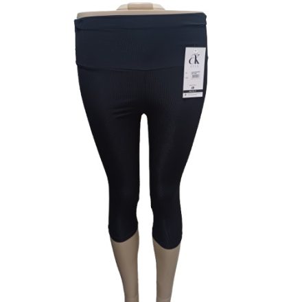 Női S-M-es fekete bordás capri leggings - ÚJ