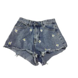 Női S-es kék virágos farmer short, rövidnadrág - Shein