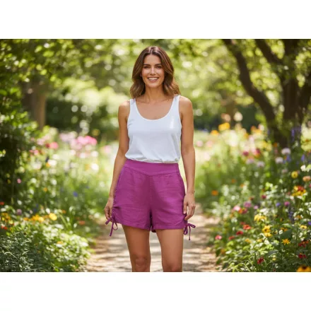 Női pink kőmosott hatású lenge rövidnadrág, short - WOW - ÚJ