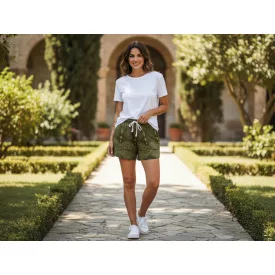 Női khaki mintás lenge rövidnadrág, short - ÚJ
