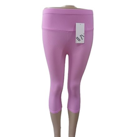 Női L-XL-es rózsaszín bordás capri leggings - ÚJ