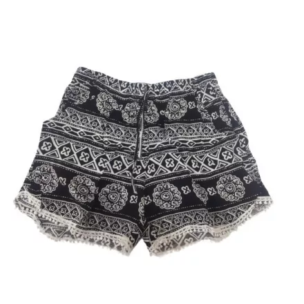 Női XL-es fekete bojtos szélű elefántos pamut short, rövidnadrág - Tingba - ÚJ