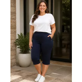   Női 4-5XL-es sötétkék térdig érő sztreccs nadrág, térdnadrág, capri nadrág - ÚJ