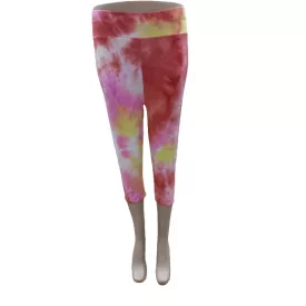   Női S-L-es narancssárga-rózsaszín-sárga batikolt hatású capri leggings - ÚJ
