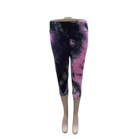   Női S-L-es fekete-rózsaszín batikolt hatású capri leggings - ÚJ