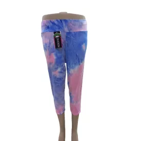   Női 5-6XL-es rózsaszín-kék batikolt hatású capri leggings - ÚJ