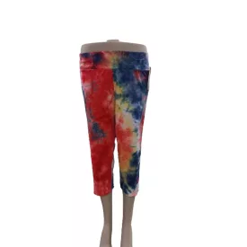   Női 5-6XL-es kék-narancssárga batikolt hatású capri leggings - ÚJ