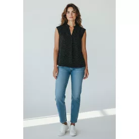 Női S-es fekete aprómintás ujjatlan blúz - Massimo Dutti