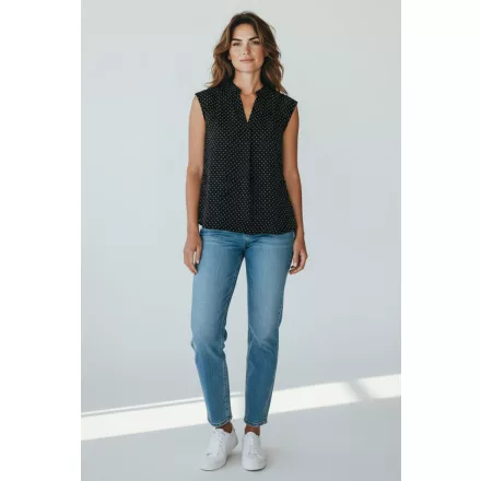 Női S-es fekete aprómintás ujjatlan blúz - Massimo Dutti