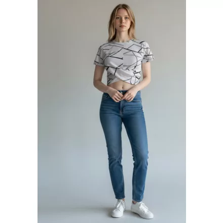 Női 36-os (S) fehér alapon fekete mintás top jellegű felső - Sizaful