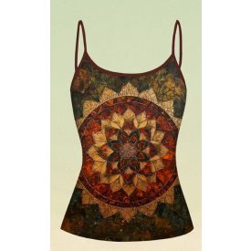 Női S-es barna mandalamintás pántos póló - ÚJ