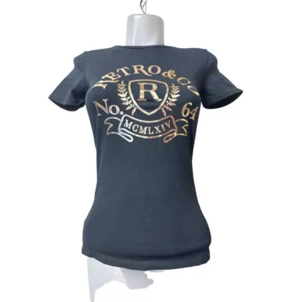 Női XS-es fekete póló arany felirattal - Retro Jeans - ÚJ