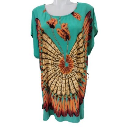 Női S-M-es (de oversized, így kb mindenkire jó) méretű zöld tollas bohém felső - Metrofive