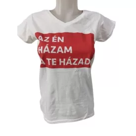 Női M-es fehér feliratos póló - Gildan