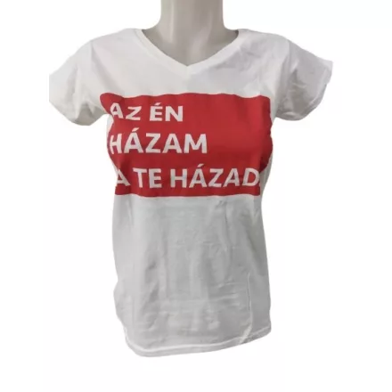 Női M-es fehér feliratos póló - Gildan