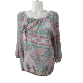   Női M-es pink-kék török mintás, paisley mintás lenge, áttetsző felső 