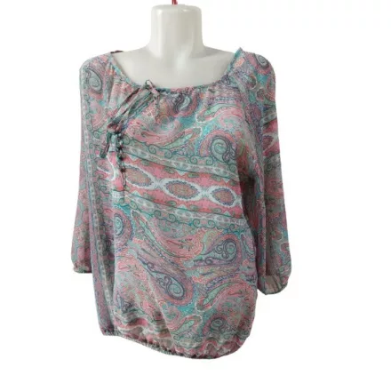 Női M-es pink-kék török mintás, paisley mintás lenge, áttetsző felső 
