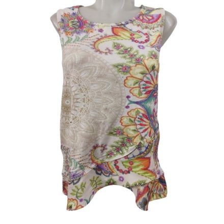 Női M-es törtfehér alapon színes virágos tunika jellegű póló - Desigual