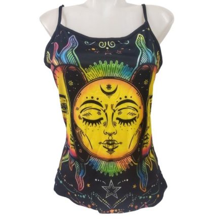 Női M-es fekete nap-holdas pántos póló - ÚJ