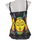 Női M-es fekete nap-holdas pántos póló - ÚJ