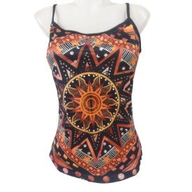 Női M-es fekete-narancssárga napos pántos póló - ÚJ