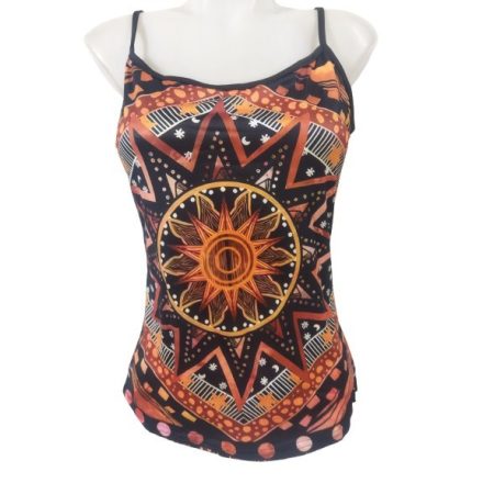 Női M-es fekete-narancssárga napos pántos póló - ÚJ