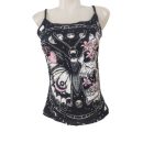 Női M-es fekete koponyás-pillangós pántos póló - ÚJ