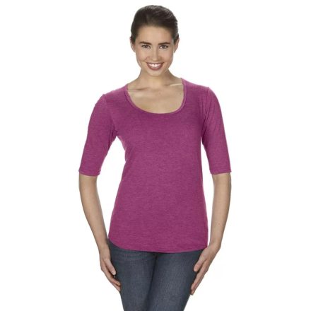 Női M-es feles ujjú póló - Tri-Blend Deep Scoop Tee 159 - melírozott málna  - Anvil - ÚJ