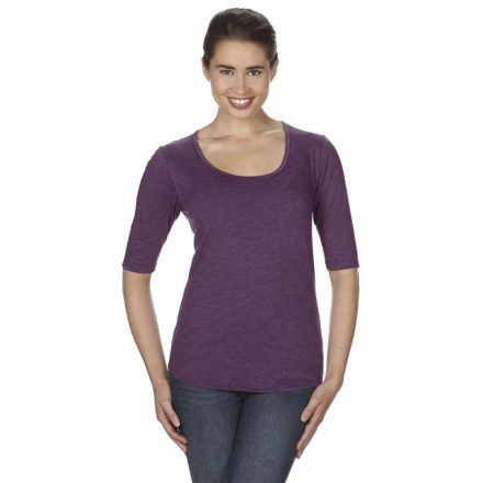 Női M-es feles ujjú póló - Tri-Blend Deep Scoop Tee 159 melírozott padlizsán  - Anvil - ÚJ
