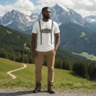Férfi M-es bajor népviselet mintás pamut póló - Waldschütz (minta kicsit kopott, fakóbb)