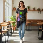 Női M-es fekete feliratos aszimmetrikus póló - Desigual 