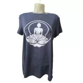 Női M-es kék buddhás-lótuszos póló - ÚJ