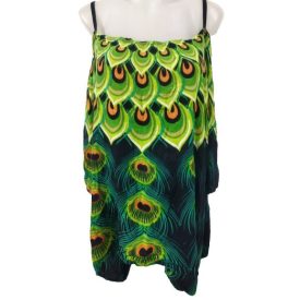 Női nagyméretű zöld pávamintás lenge nyári felső 