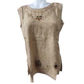 Női L-es világosbarna lenes felső, blúz - Linbaba - ÚJ