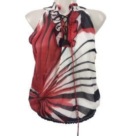 Női L-XL-es piros-fekete ujjatlan blúz - Res Queen - ÚJ