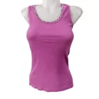 Női XL-XXL-es pink bordás strasszos ujjatlan csipke hátú póló (kicsit használtabb)