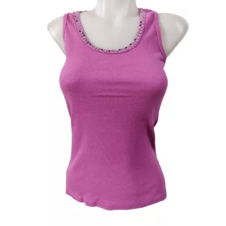 Női XL-XXL-es pink bordás strasszos ujjatlan csipke hátú póló (kicsit használtabb)