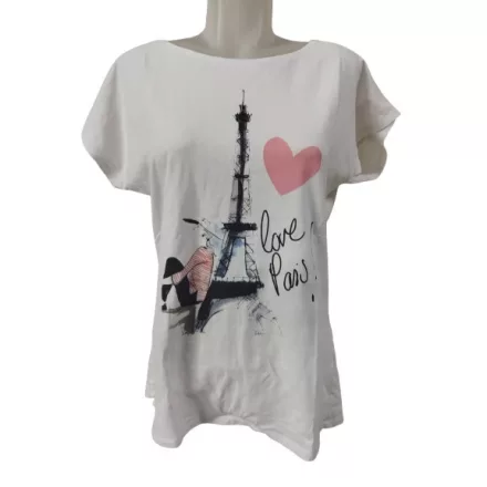 Női L-es fehér városos póló - Párizs - Eiffel torony -  Orsay