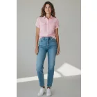 Női 40-es (L-es) piros-fehér csíkos rövid ujjú blúz - H&M