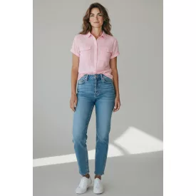   Női 40-es (L-es) piros-fehér csíkos rövid ujjú blúz - H&M