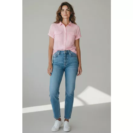 Női 40-es (L-es) piros-fehér csíkos rövid ujjú blúz - H&M