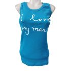 Női XL-XXL-es kék ujjatlan feliratos bordás póló