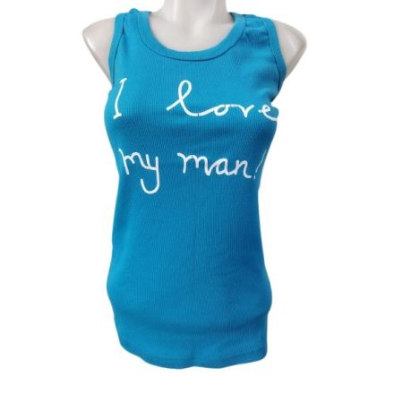 Női XL-XXL-es kék ujjatlan feliratos bordás póló