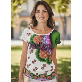   Női XL-es fehér alapon mintás póló , Desigual hatású (kicsit foltos)